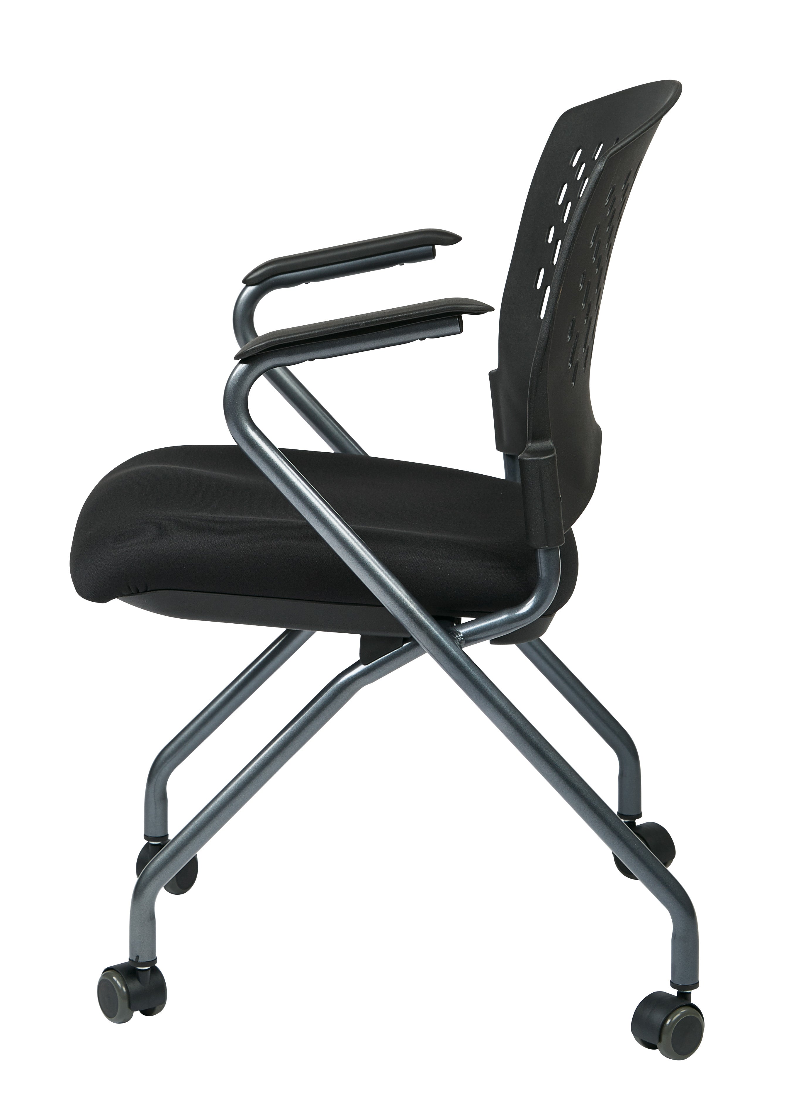 Deluxe Folding Chair with Ventilated Plastic Wrap Around Back Coal